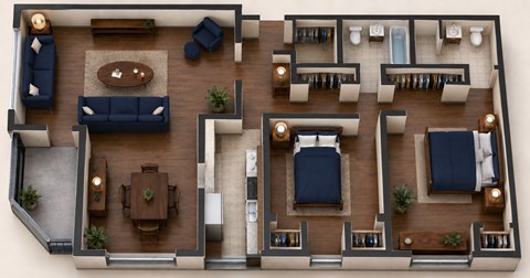 Floor plan for 2 beds, 2 baths, 1200 sqft